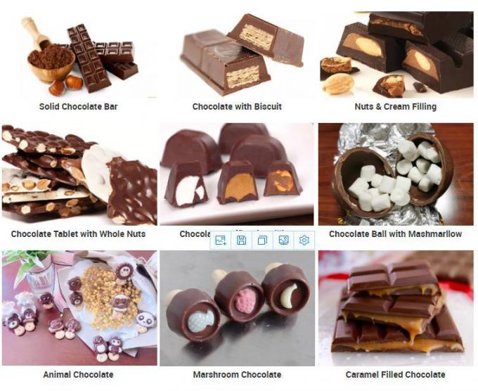 O petisco industrial faz à máquina o centro de duas cores que enche a barra de chocolate do depositante do distribuidor do chocolate quente que faz a formação da máquina