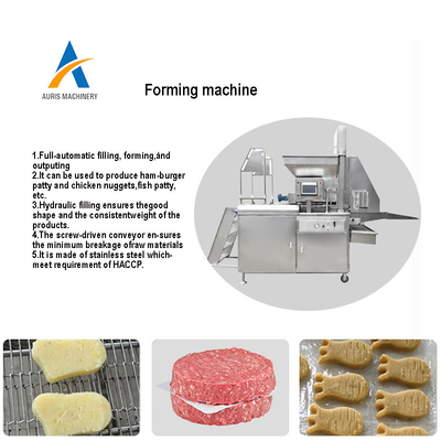 Pepitas de galinha e hamburguer da carne que processa o rissol cru da imprensa automática industrial do bife da carne que forma a máquina da panificação